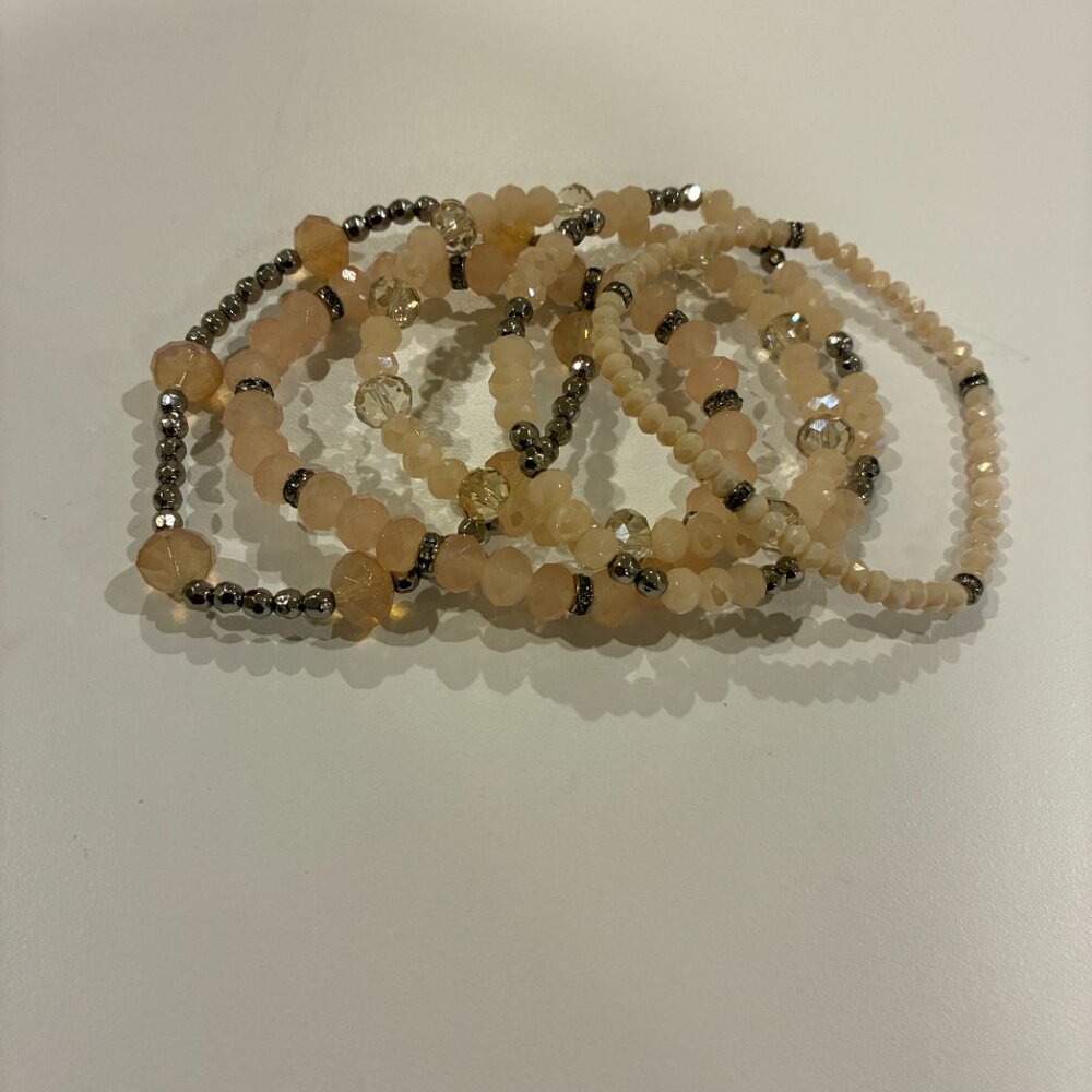 Pink, Silver, Clear Pearl Beads Set of Bracelets - Picture 2 of 10